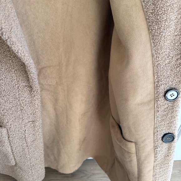 ZARA Double Sided Sherpa Brown Mid Coat - Picture 3 of 4